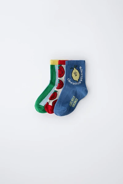 1-6 YEARS/ THREE-PACK OF TOMATO AND STRIPE PRINT SOCKS