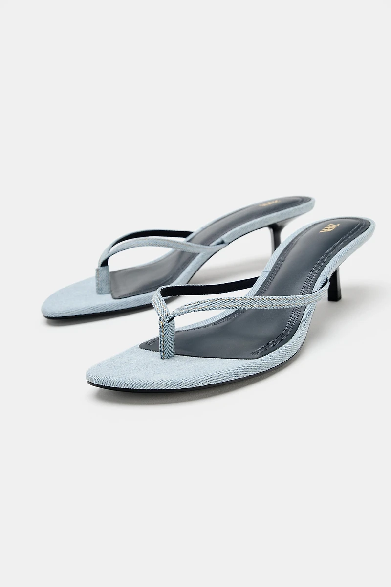 DENIM KITTEN HEEL SANDALS