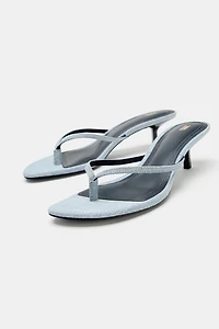 DENIM KITTEN HEEL SANDALS