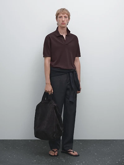 Knit V-neck polo shirt