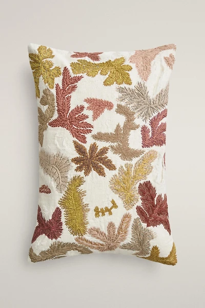 HOUSSE DE COUSSIN BRODERIE FEUILLES