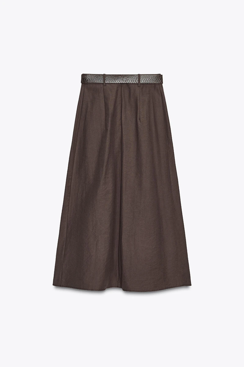 JUPE TRAPÈZE MI-LONGUE CEINTURE