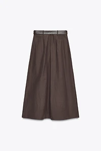 JUPE TRAPÈZE MI-LONGUE CEINTURE
