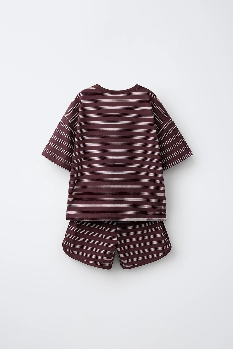 STRIPED T-SHIRT AND BERMUDA SHORTS JOGGING SET