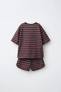 STRIPED T-SHIRT AND BERMUDA SHORTS JOGGING SET