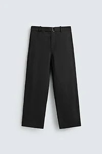 RELAXED FIT VISCOSE-LINEN BELTED PANTS