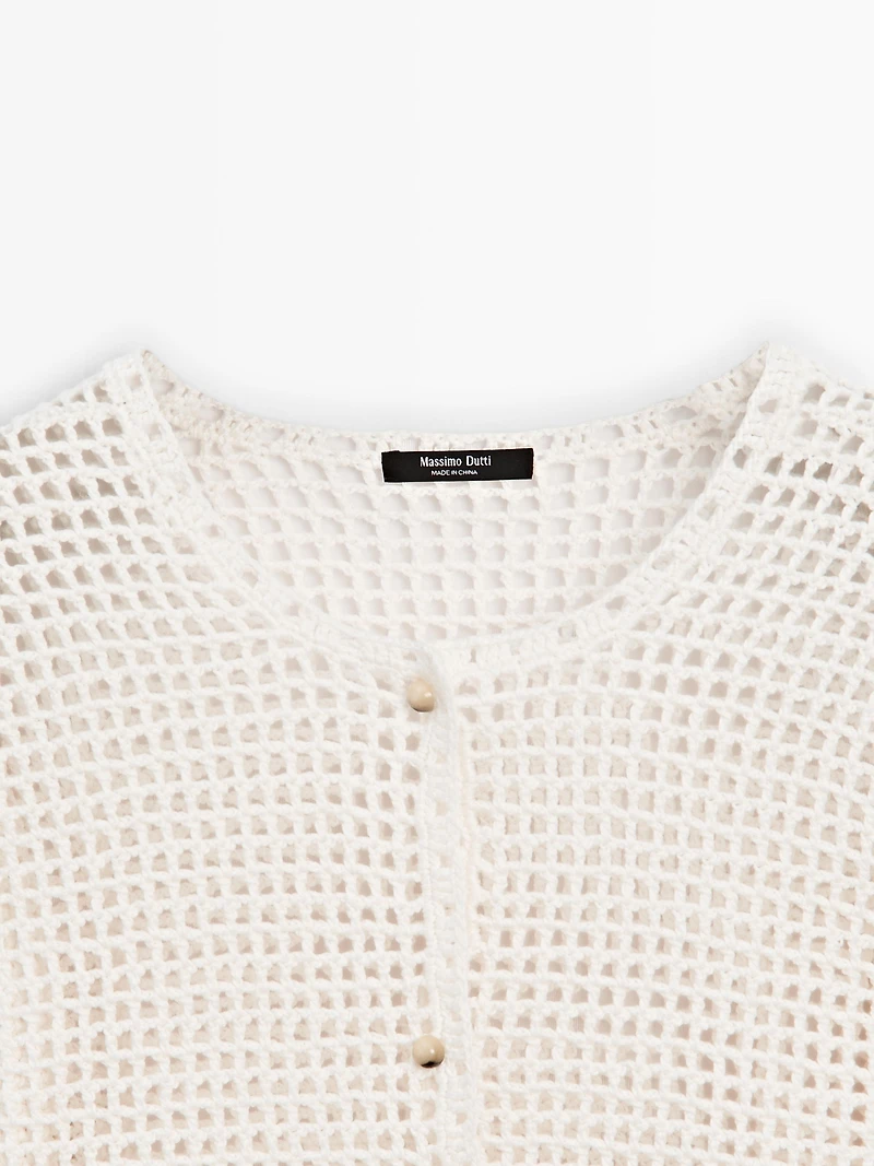 Cardigan crochet ajouré 100 % coton