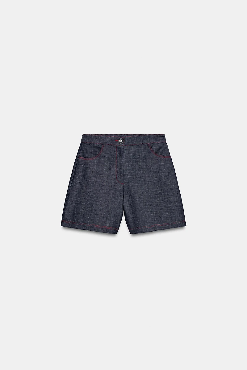 CONTRAST TOPSTITCHING LINEN SHORTS