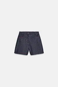 CONTRAST TOPSTITCHING LINEN SHORTS