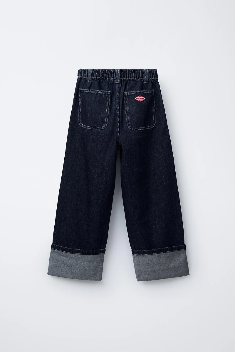 WIDE LEG CUFFED JEANS