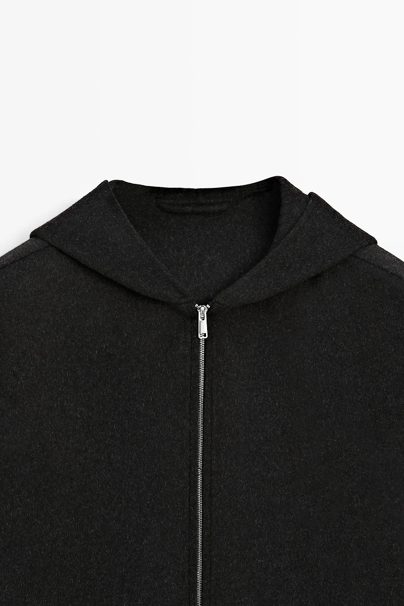 Wool blend double-knit hooded jacket