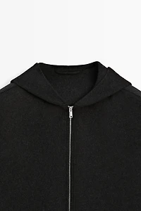 Wool blend double-knit hooded jacket