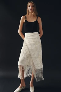 ZW COLLECTION 100% LINEN EMBROIDERED MIDI SKIRT