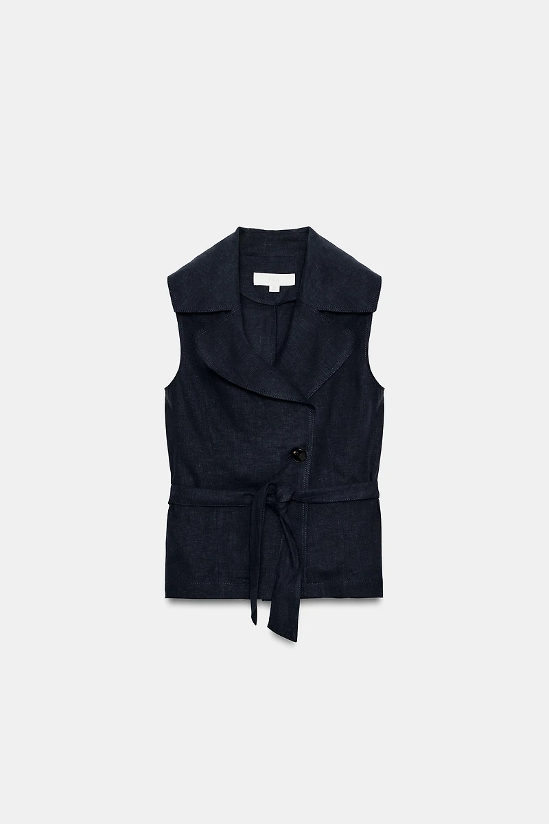 GILET EN LIN AVEC CEINTURE