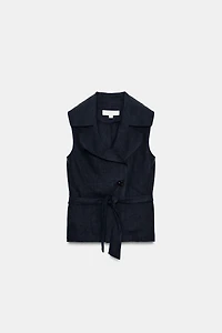 GILET EN LIN AVEC CEINTURE