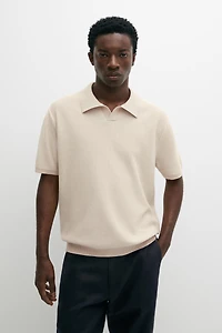 100% cotton contrast knit polo sweater