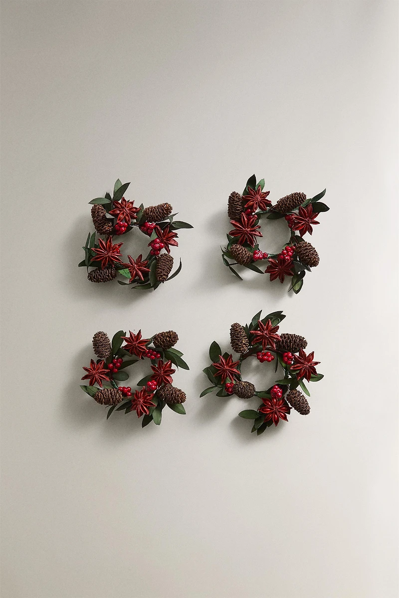 LOT DE 4 RONDS DE SERVIETTE FEUILLES SÉCHÉES NOËL