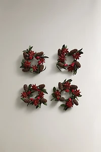 LOT DE 4 RONDS DE SERVIETTE FEUILLES SÉCHÉES NOËL