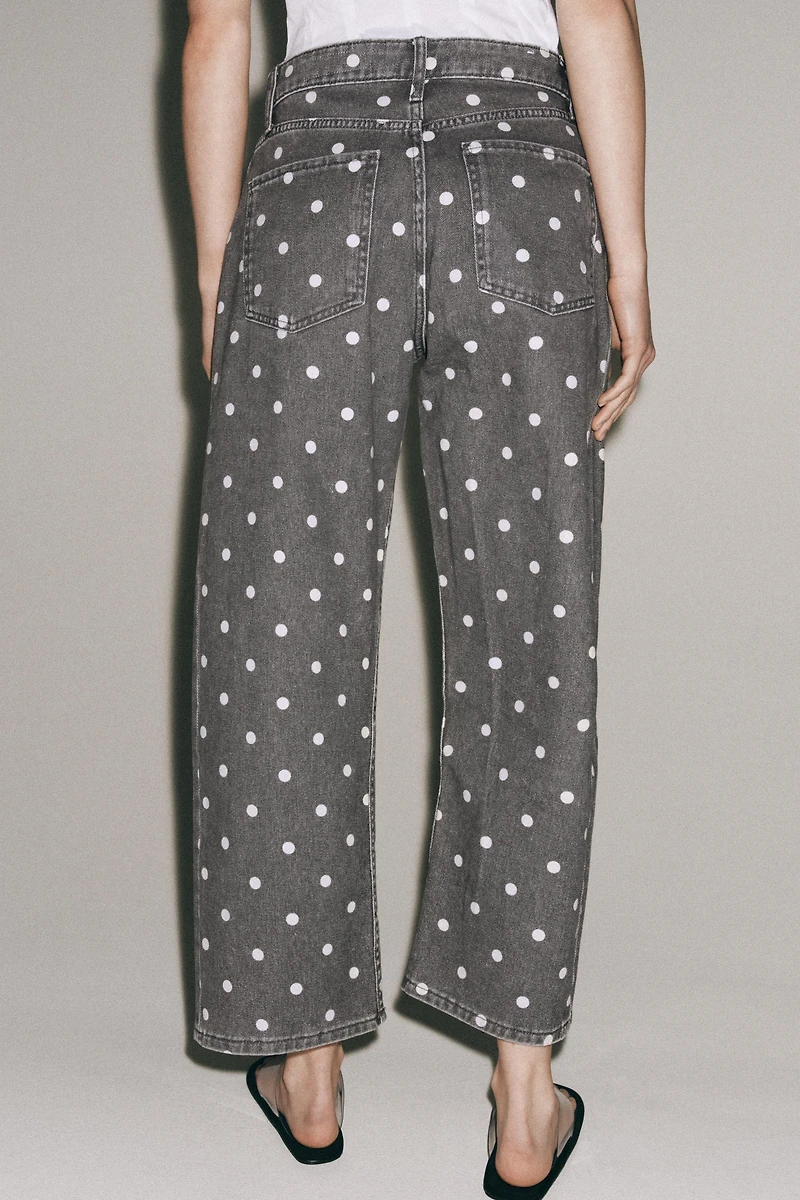 ZW COLLECTION MID-RISE POLKA DOT ANKLE RELAXED JEANS