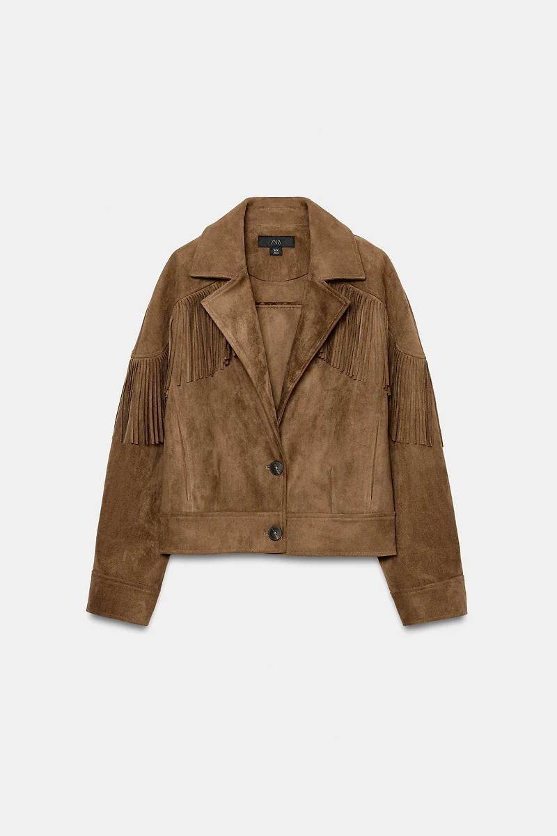 FRINGED FAUX SUEDE JACKET