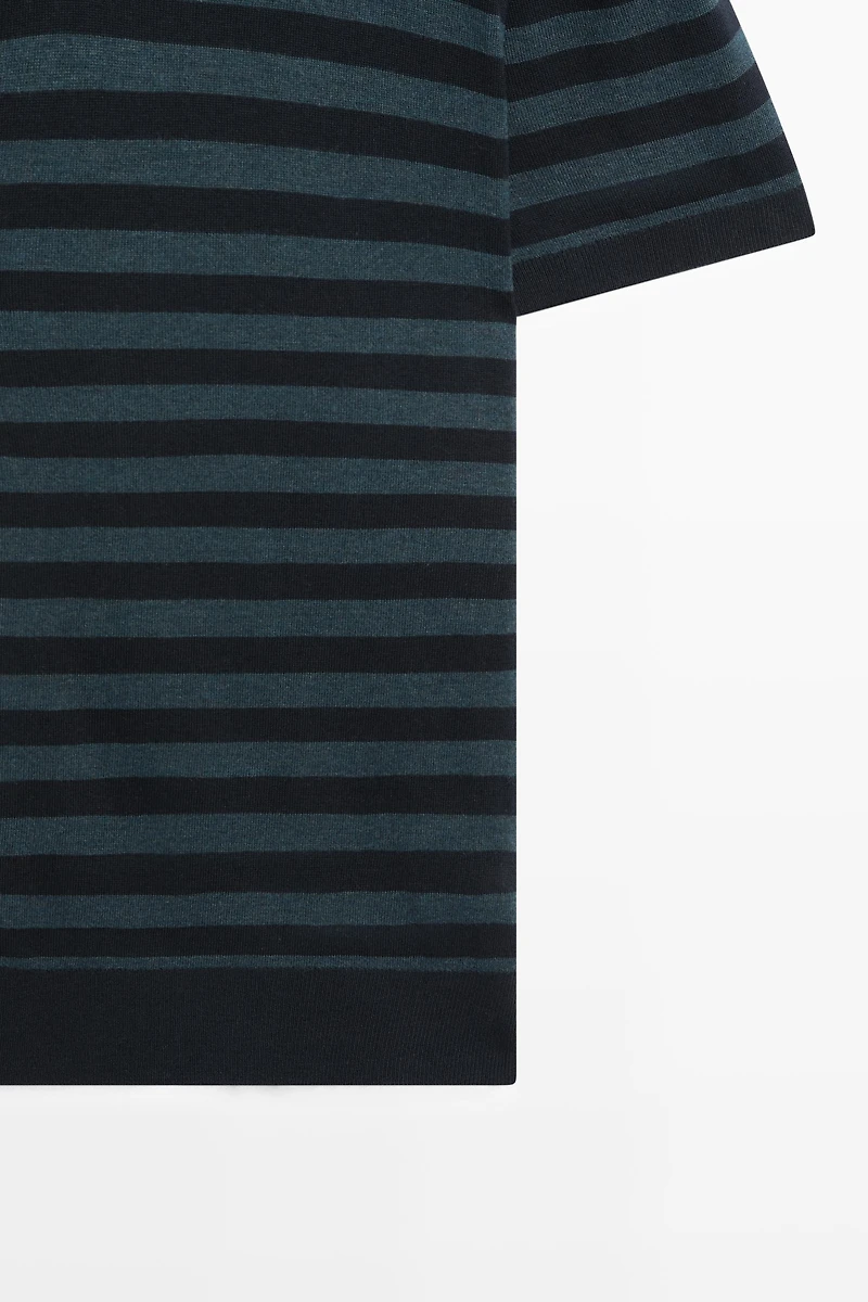 Pull polo en maille rayée contrastée