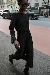 BELTED CREPE MIDI DRESS