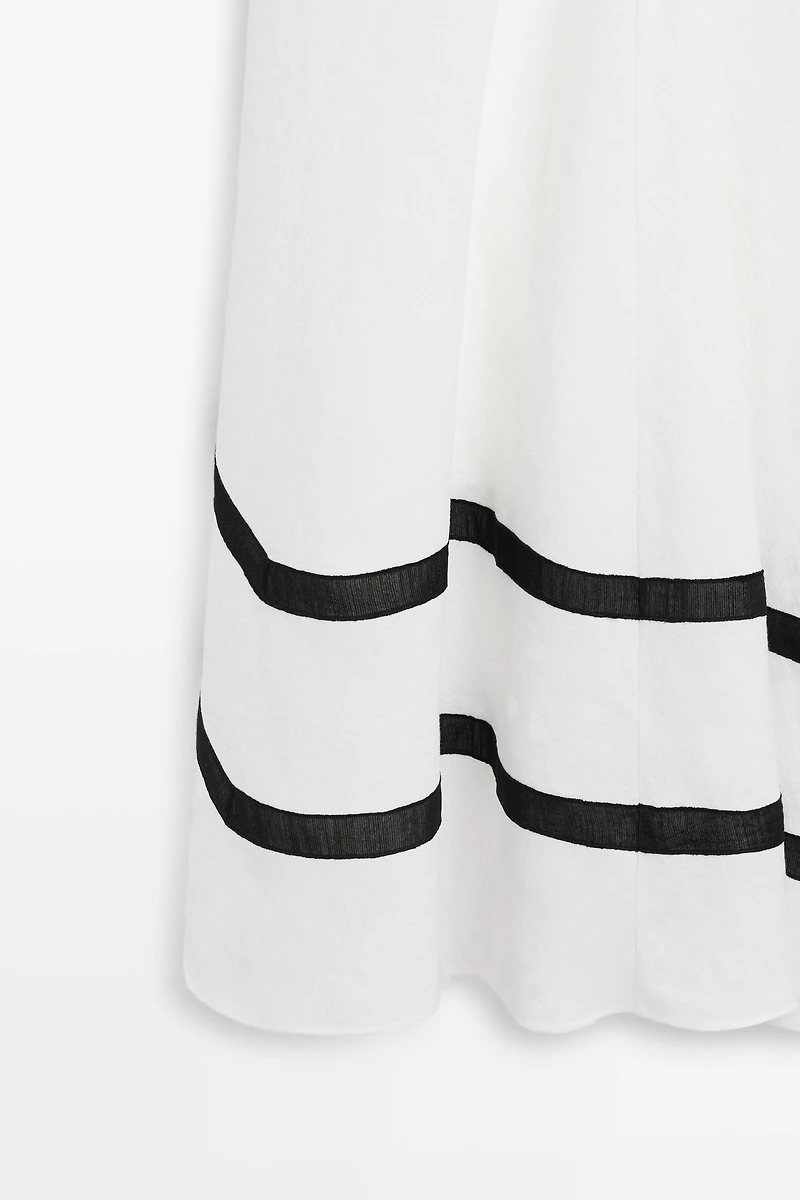 Linen blend midi dress with contrast stripe detail