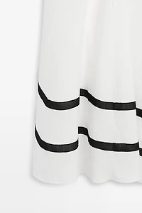 Linen blend midi dress with contrast stripe detail