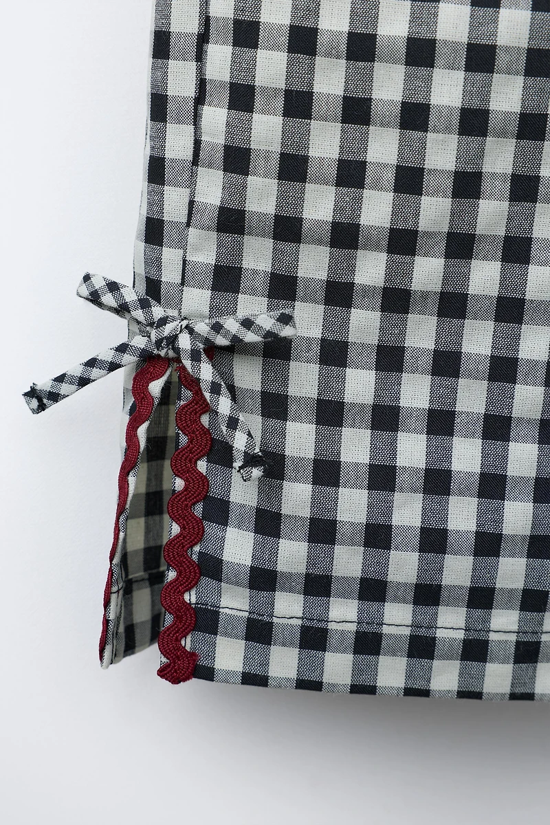 GINGHAM CULOTTES WITH WAVY TRIM