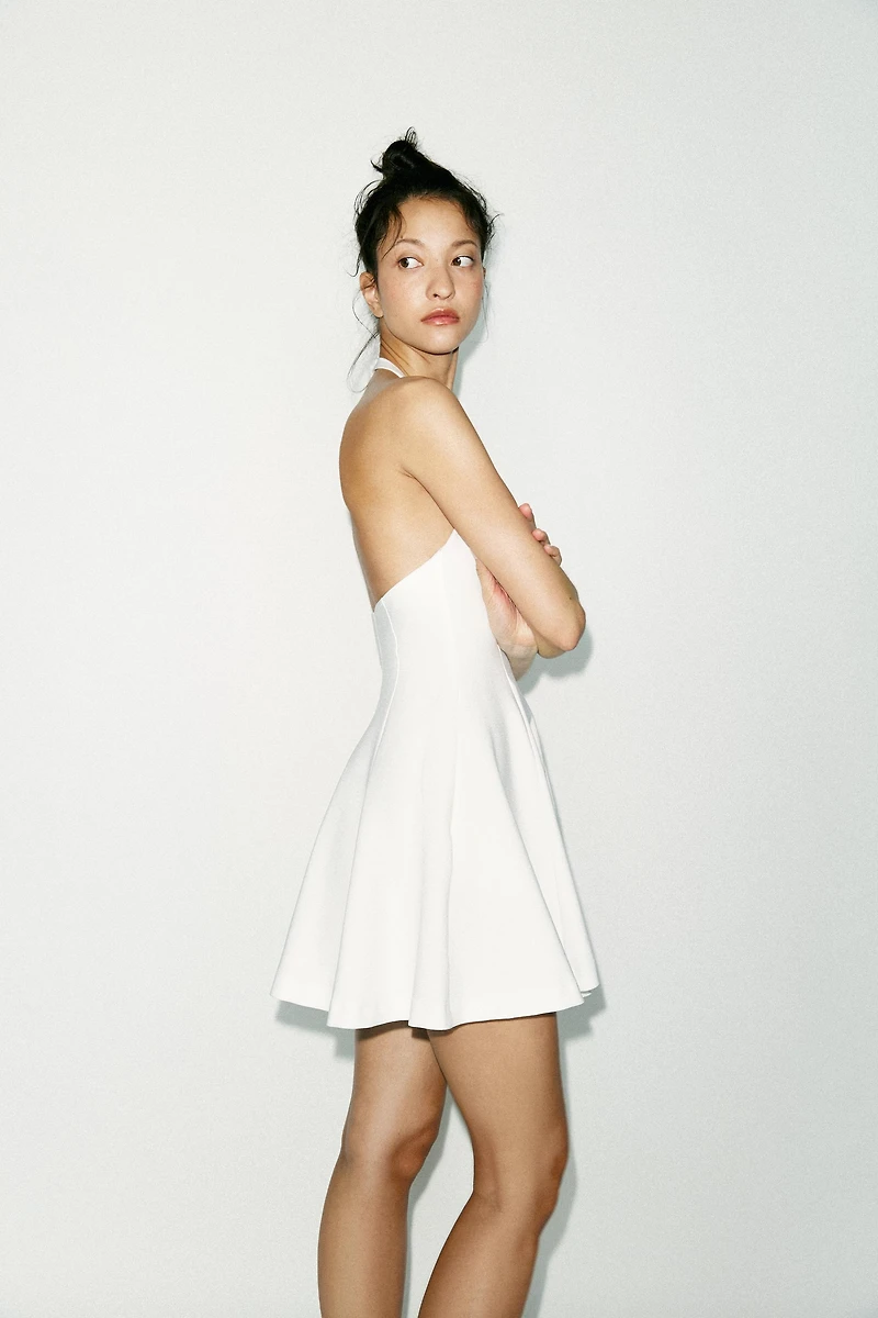 SHORT HALTER GODET DRESS