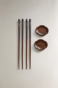 WOODEN CHOPSTICKS AND STAND SET (SET OF 2)