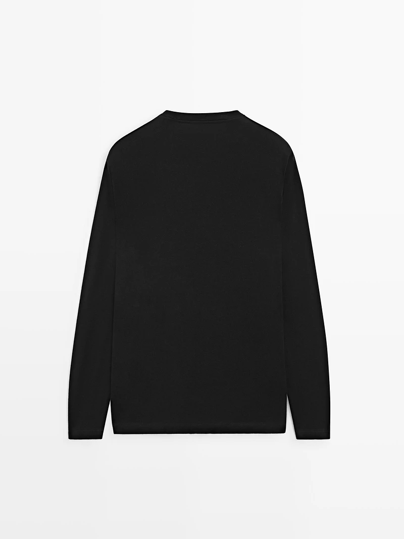 Long-sleeve cotton blend T-shirt