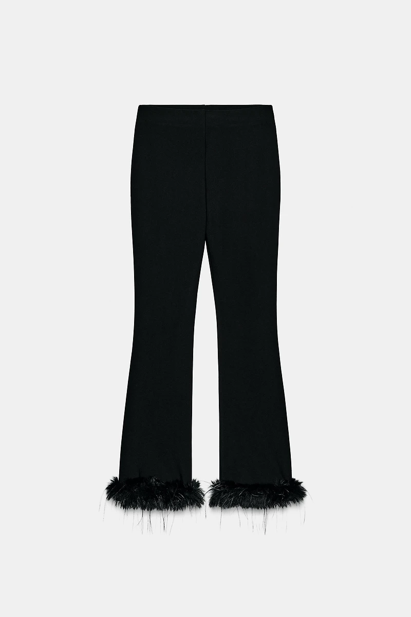 FLARE PANTS WITH FAUX FUR HEM