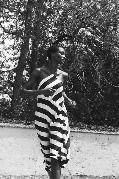 ROBE MI-LONGUE HALTER À RAYURES
