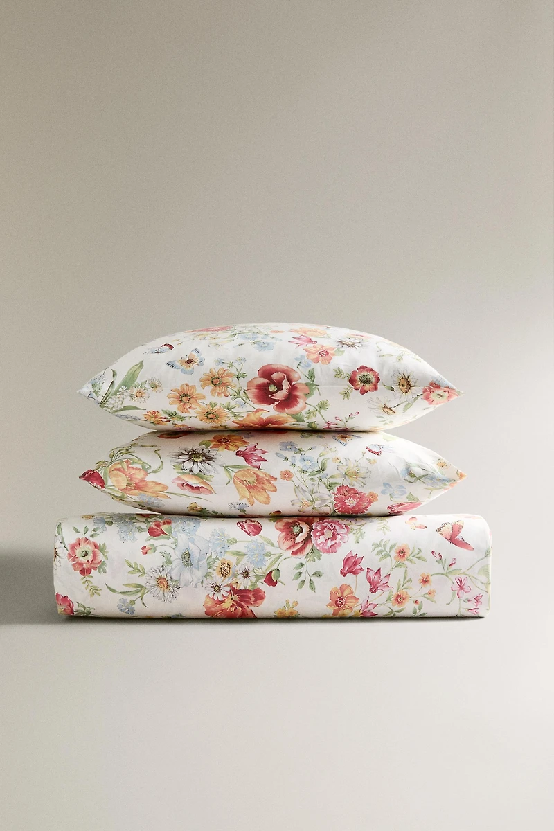 HOUSSE DE COUETTE SATIN IMPRIMÉ FLEURS
