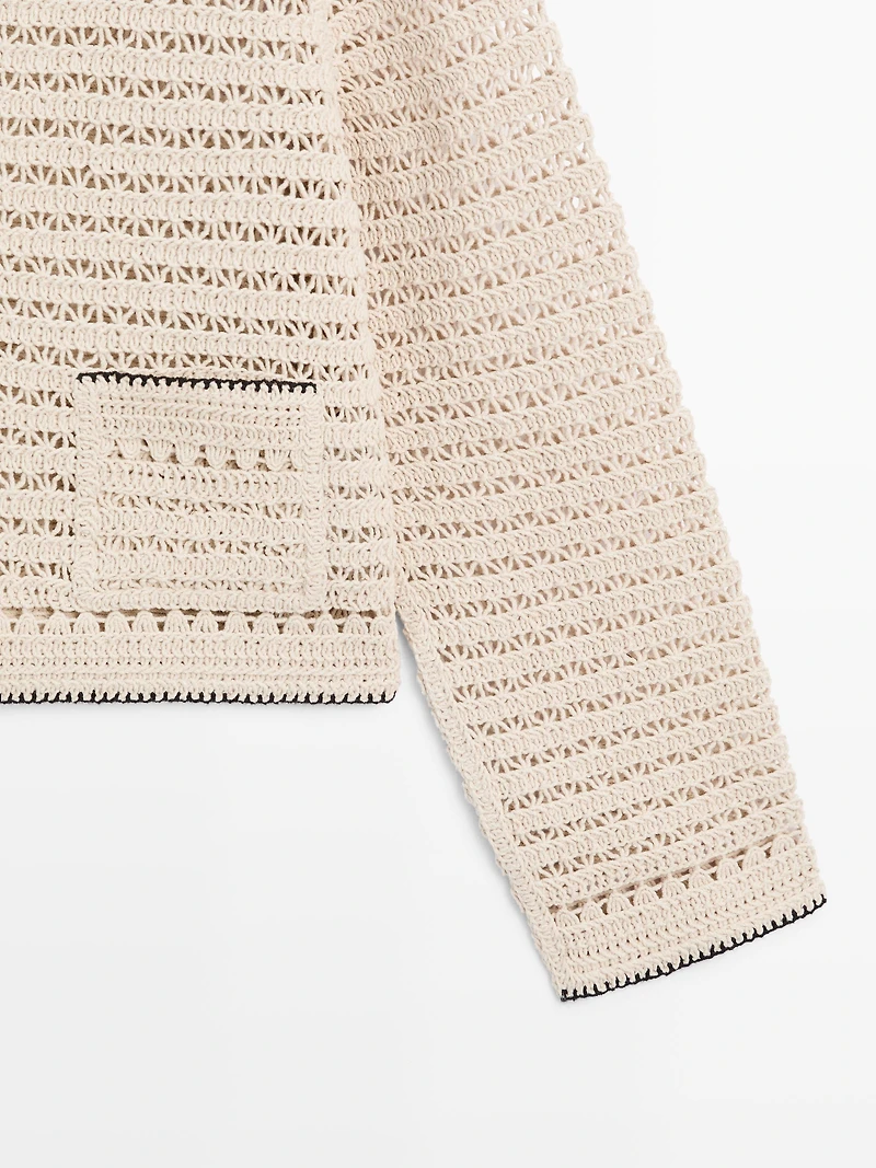 Contrast crochet knit cardigan