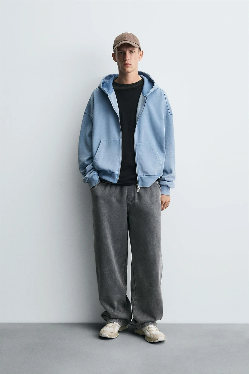 SWEAT DÉLAVÉ ZIPPÉ À CAPUCHE