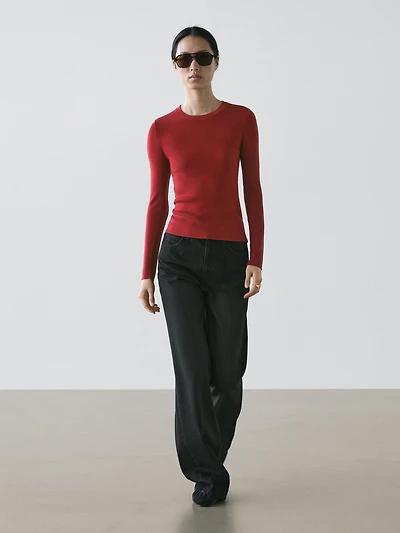 Ribbed knit wool blend sweater