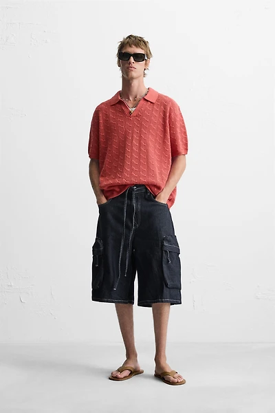 OPEN STITCH KNIT POLO SHIRT