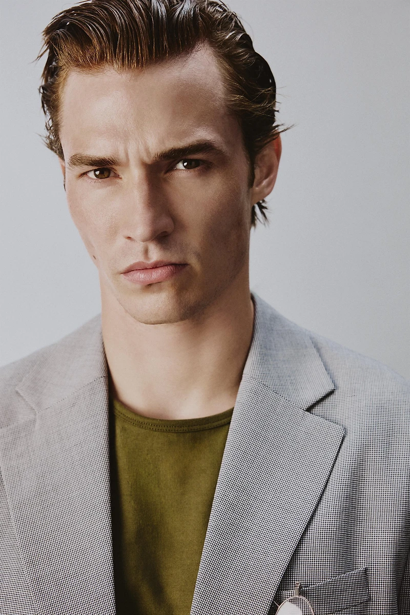 REGULAR FIT HOUNDSTOOTH SUIT JACKET