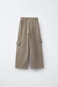 PANTALON À JAMBES LARGES CARGO EFFET DÉLAVÉ