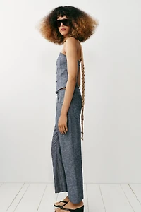 LINEN CROP TOP WITH FROG CLASP