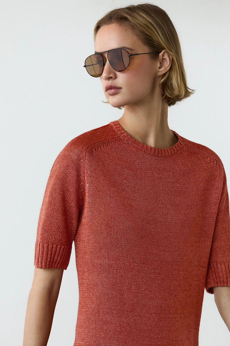 100% linen short sleeve knit sweater