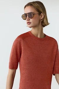 100% linen short sleeve knit sweater