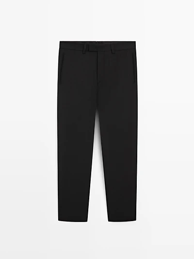 Three-ply wool barrel fit trousers