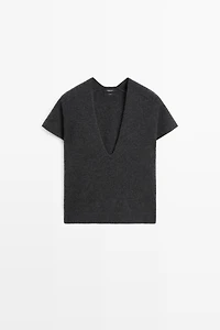 100% cashmere knit short sleeve sweater