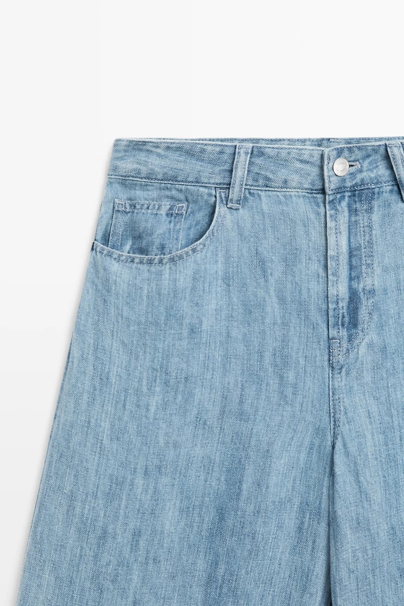 100% linen high-waist barrel fit jeans