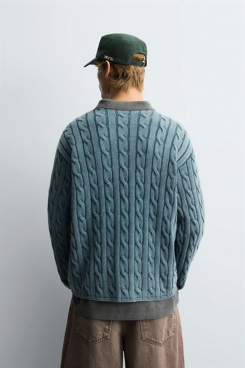 WASHED CABLE KNIT SWEATER