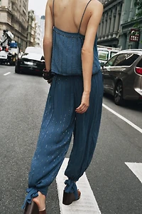 BEADED PANTS WITH TIED HEMS