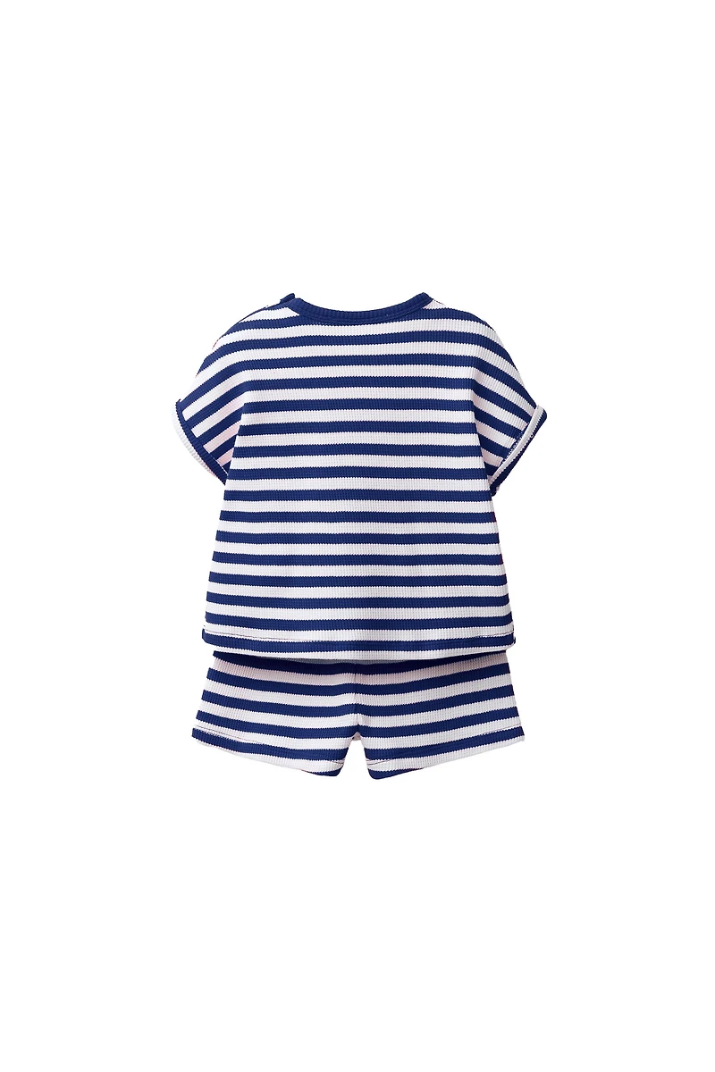 ENSEMBLE GAUFRÉ T-SHIRT ET BERMUDA À RAYURES